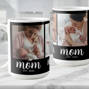 Mom Established Script Black 3 Photo Coffee Mug