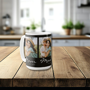 Mom Established Script Black 3 Photo Coffee Mug