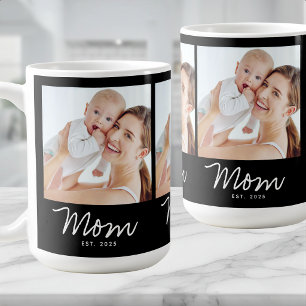 Mom Established Script Black 3 Photo Coffee Mug
