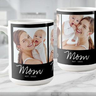 Mom Established Script Black 3 Photo Coffee Mug