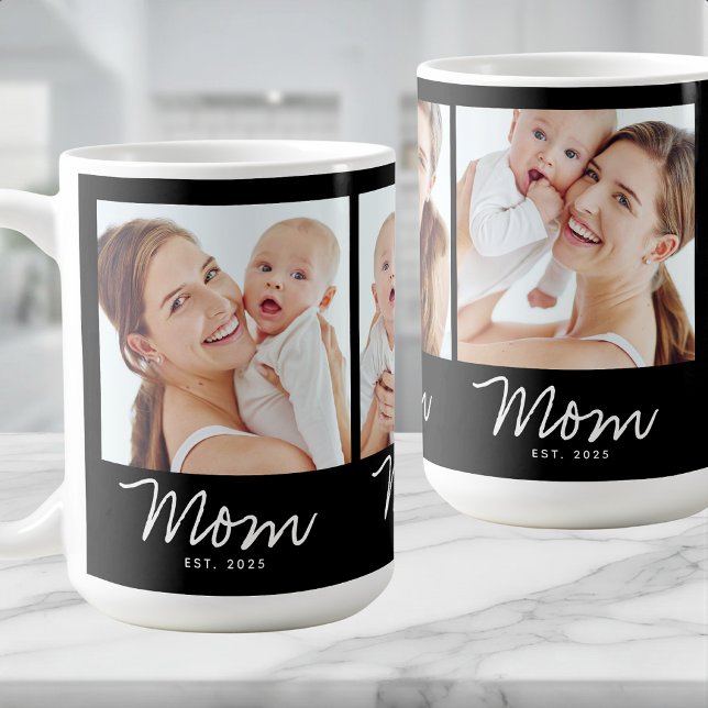 Mom Established Script Black 3 Photo Coffee Mug (Creator Uploaded)