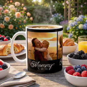 Mom Established Script Black 3 Photo Coffee Mug