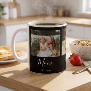 Mom Established Script Black 3 Photo Coffee Mug