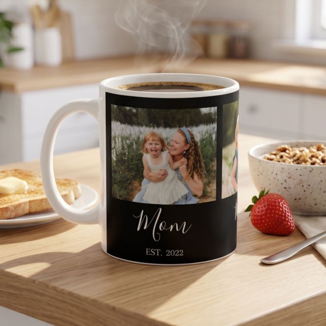 Mom Established Script Black 3 Photo Coffee Mug (Creator Uploaded)