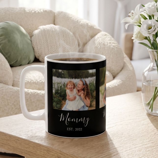 Mom Established Script Black 3 Photo Coffee Mug (Creator Uploaded)