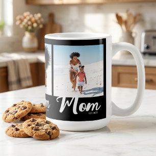 Mom Established Script Black 3 Photo Coffee Mug