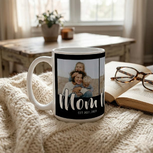Mom Established Script Black 3 Photo Coffee Mug