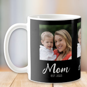 Mom Established Script Black 3 Photo Coffee Mug