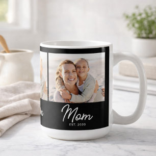 Mom Established Script Black 3 Photo Coffee Mug
