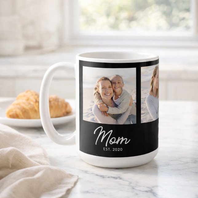 Mom Established Script Black 3 Photo Coffee Mug (Creator Uploaded)
