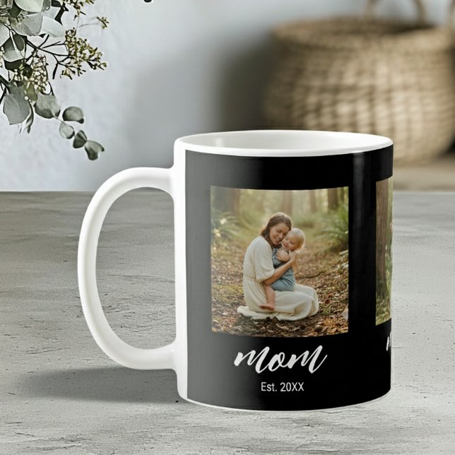 Mom Established Script Black 3 Photo Coffee Mug (Creator Uploaded)