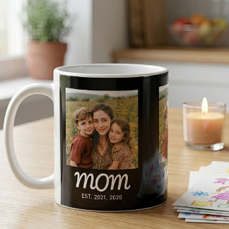 Mom Established Script Black 3 Photo Coffee Mug