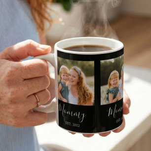 Mom Established Script Black 3 Photo Coffee Mug