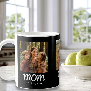 Mom Established Script Black 3 Photo Coffee Mug