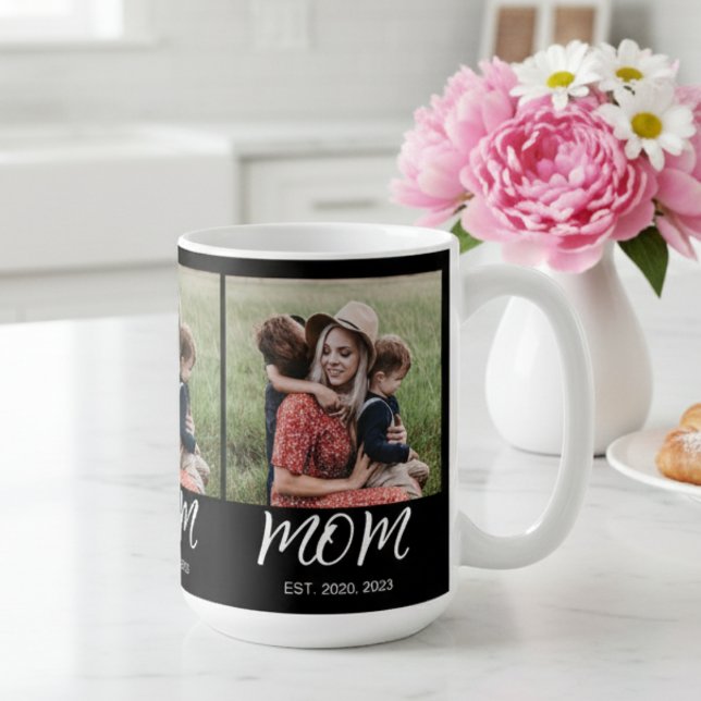 Mom Established Script Black 3 Photo Coffee Mug (Creator Uploaded)