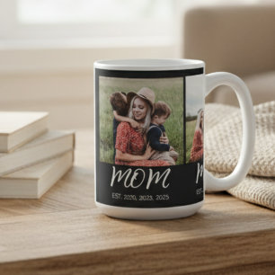 Mom Established Script Black 3 Photo Coffee Mug