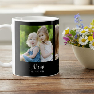 Mom Established Script Black 3 Photo Coffee Mug