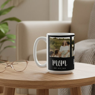 Mom Established Script Black 3 Photo Coffee Mug