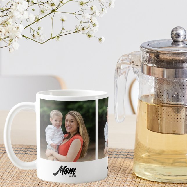 Mom Established Script Black 3 Photo Coffee Mug (Creator Uploaded)