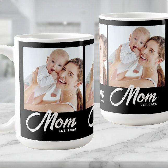 Mom Established Script Black 3 Photo Coffee Mug (Creator Uploaded)