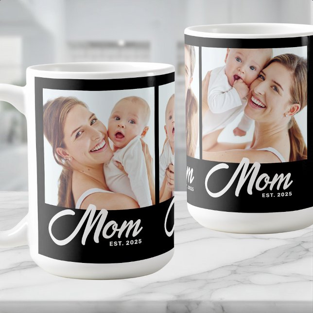Mom Established Script Black 3 Photo Coffee Mug (Creator Uploaded)