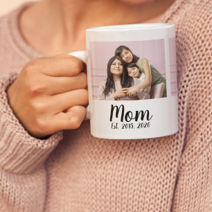 Mom Established Script Black 3 Photo Coffee Mug
