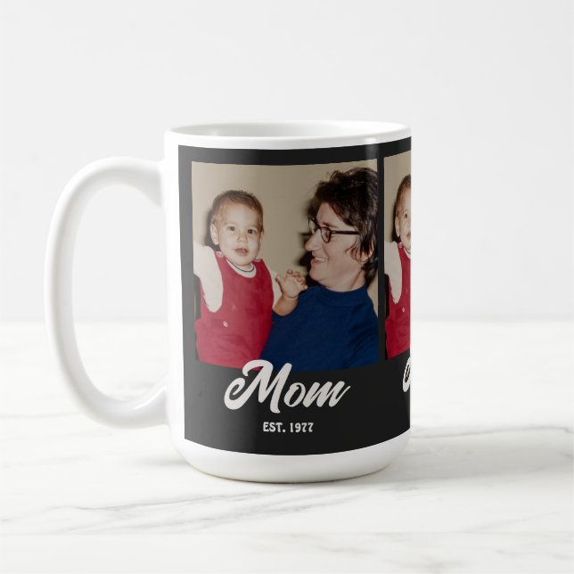 Mom Established Script Black 3 Photo Coffee Mug (Left)