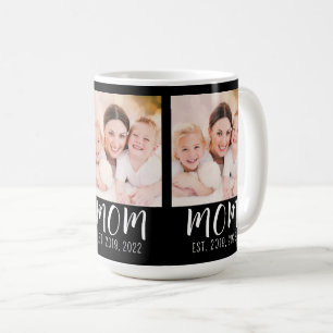Mom Established Script Black 3 Photo Coffee Mug
