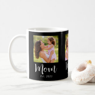 Mom Established Script Black 3 Photo Coffee Mug