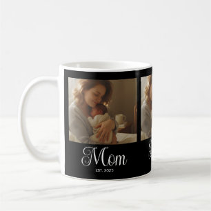 Mom Established Script Black 3 Photo Coffee Mug