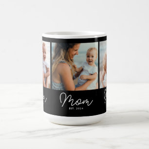 Mom Established Script Black 3 Photo Coffee Mug