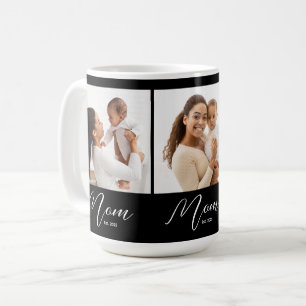 Mom Established Script Black 3 Photo Coffee Mug