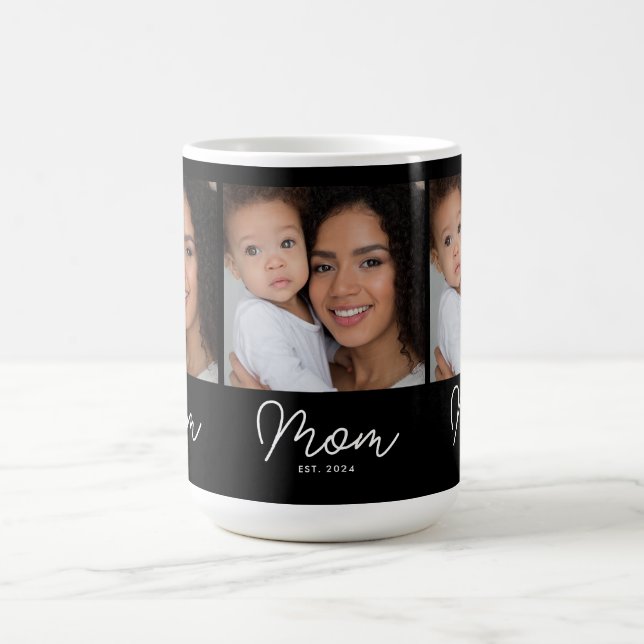 Mom Established Script Black 3 Photo Coffee Mug (Center)