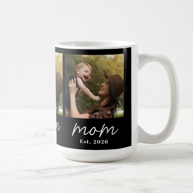 Mom Established Script Black 3 Photo  Coffee Mug (Right)