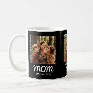 Mom Established Script Black 3 Photo Coffee Mug