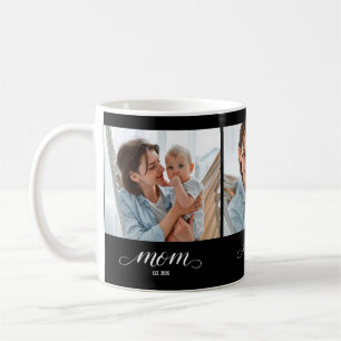 Mom Established Script Black 3 Photo Coffee Mug