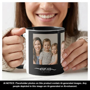 Mom Established Script Black 3 Photo Collage Mug