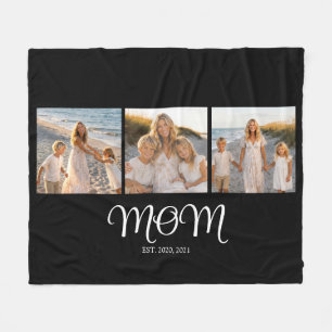 Mom Established Script Black 3 Photo Fleece Blanket