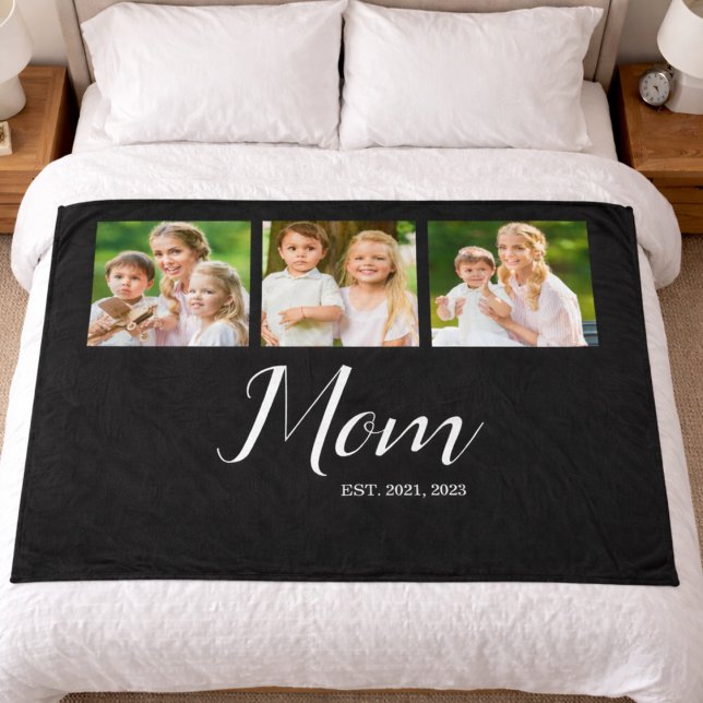 Mom Established Script Black 3 Photo  Fleece Blanket (Creator Uploaded)