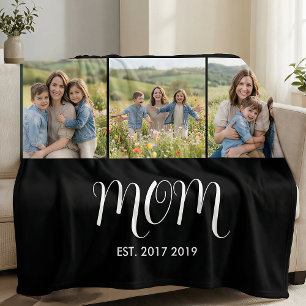 Mom Established Script Black 3 Photo Fleece Blanket