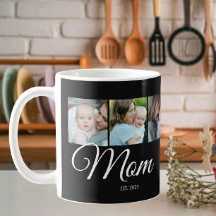Mom Established Script Black 3 Photo Gift Coffee Mug