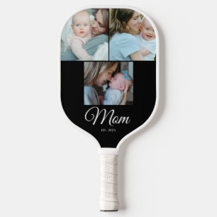 *Mom Established Script Black 3 Photo Gift Pickleb Pickleball Paddle