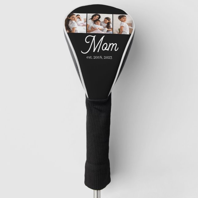Mom Established Script Black 3 Photo Golf Head Cover (Front)