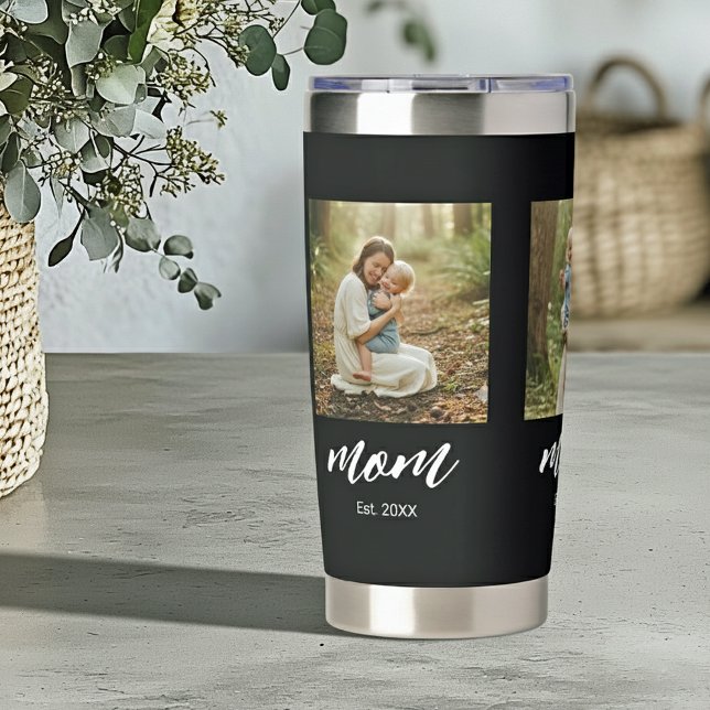 Mom Established Script Black 3 Photo Insulated Tumbler (Creator Uploaded)