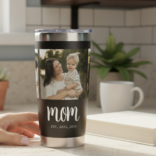 Mom Established Script Black 3 Photo Insulated Tumbler