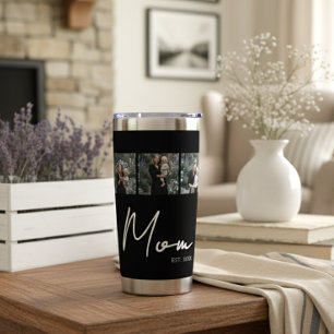 Mom Established Script Black 3 Photo Insulated Tumbler