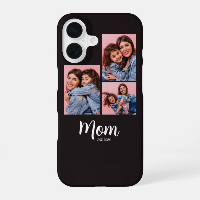 Mom Established Script Black 3 Photo  iPhone 16 Case (Back)
