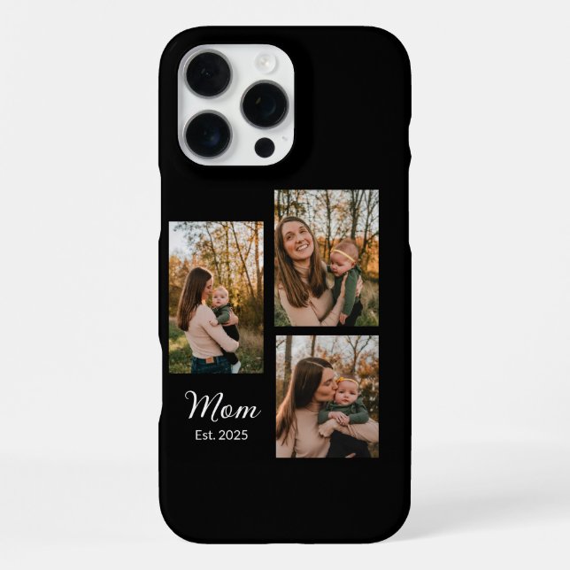 Mom Established Script Black 3 Photo iPhone Case (Back)