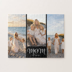 Mom Established Script Black 3 Photo Jigsaw Puzzle