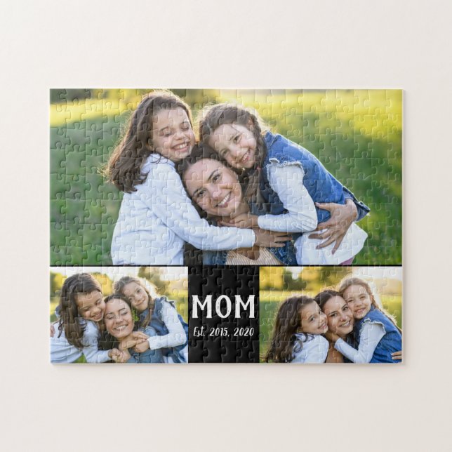 Mom Established Script Black 3 Photo Jigsaw Puzzle (Horizontal)